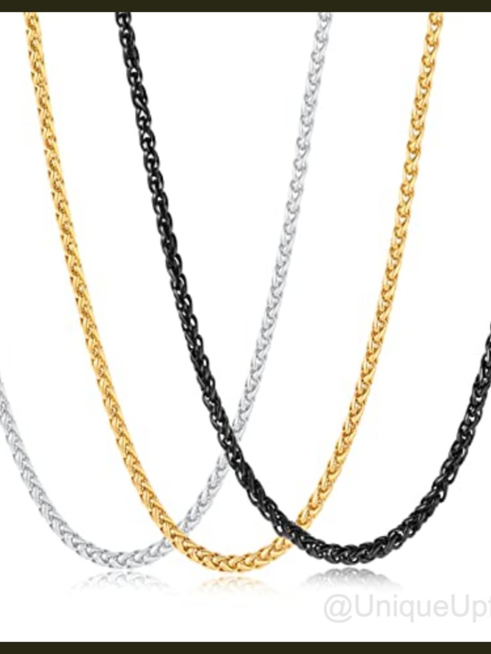 3 Pc Stainless Steel Wheat Chain Necklace Set for Men Jewelry Gift 4mm